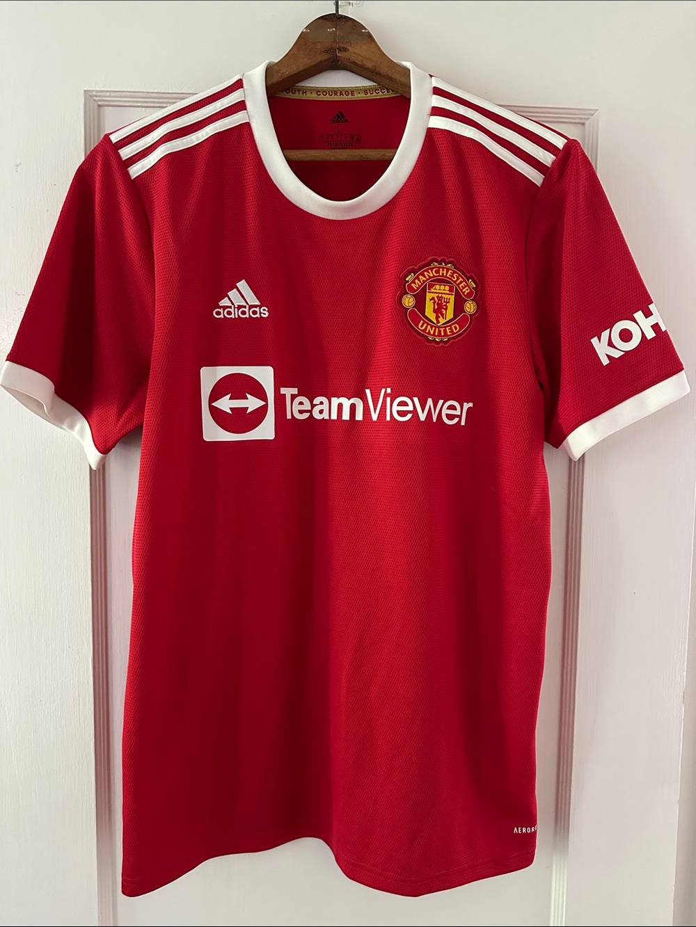 adidas Red Manchester United Home Jersey with White Trim large